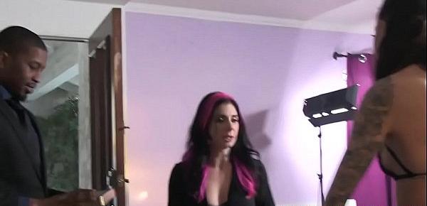  Inked milf showing her big tits in BTS video
